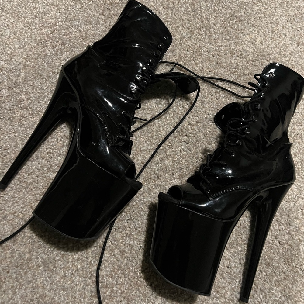 8 inch black Pleaser boots open toe